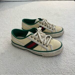 Gucci Kids' Sneakers in Cream and Green with Red Stripe